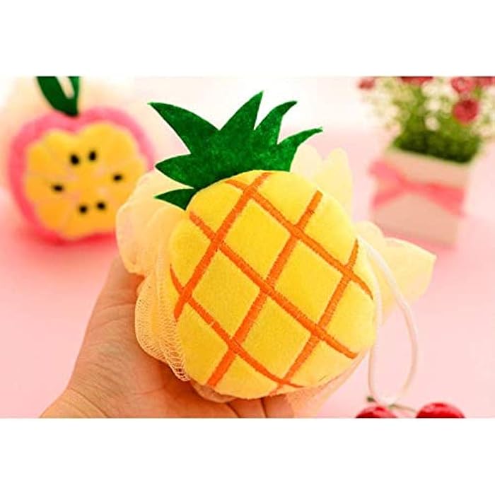 YupFun Lovely Bath Flower Rub Fruit Shape Shower Bath Ball Massage Loofah Body Scrubber For Kids & Adult,Pineapple - Image 3